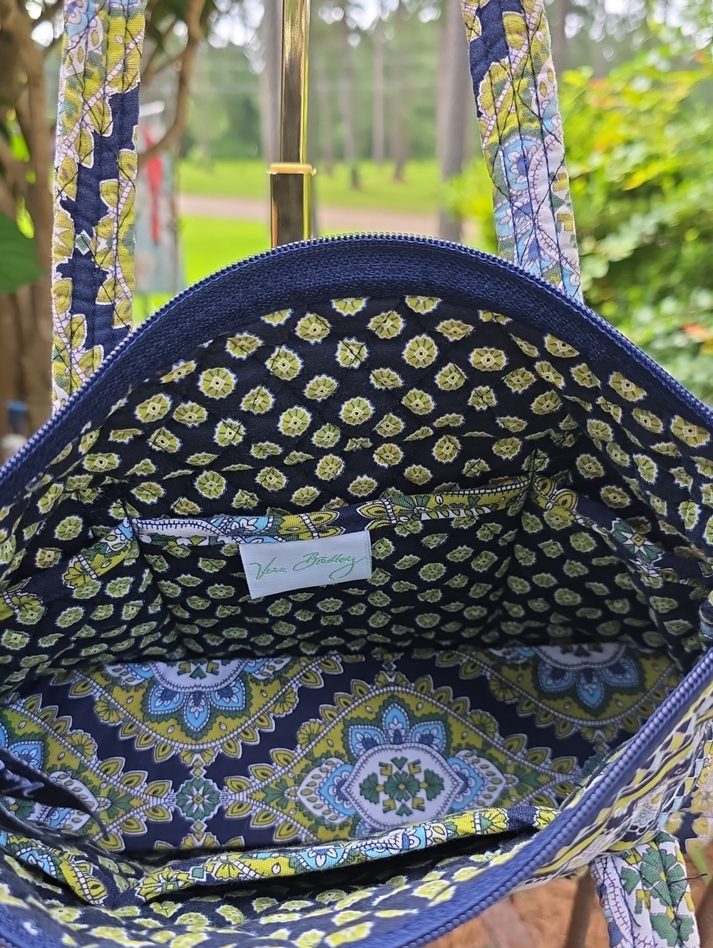 Vera Bradley Cambridge Quilted Navy, Lime & Light Blue Shoulder Bag Tote Small - Picture 5 of 8
